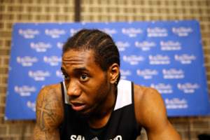 In a Game 4 win, Kawhi Leonard had 20 points, 14 rebounds, three assists and three steals to give the Spurs a 3-1 series lead. (Andy Lyons/Getty Images)